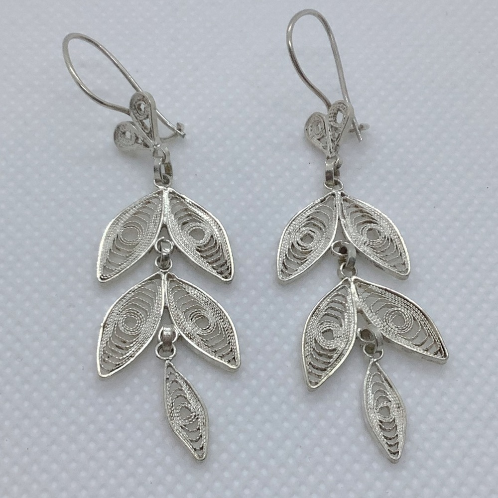Silver Fancy Leaf  Dangle Earrings